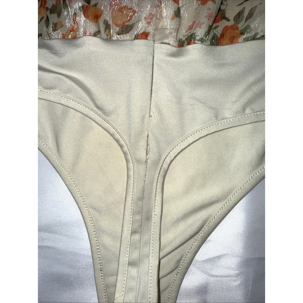 Misguided Sheer Off The Shoulder, Bodysuit‎ Zip Up Back, Dainty Orange Floral - Picture 5 of 8